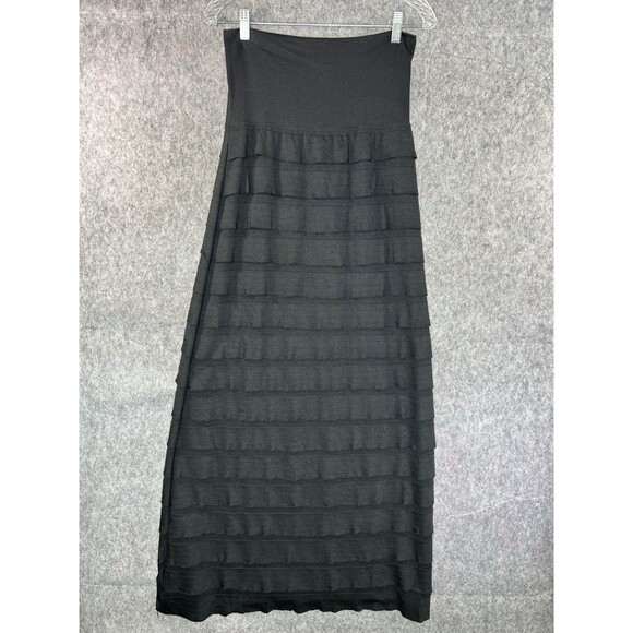 NWT Max Studio Women’s Black Solid Elastic Waist Maxi Skirt Tiered Medium - Picture 1 of 7
